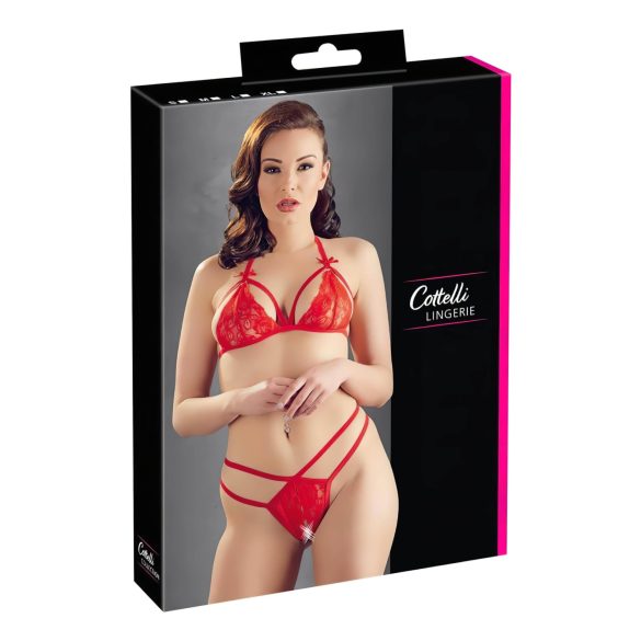 Cottelli - conjunto lingerie renda aberto - sutiã e calcinha - vermelho - XL