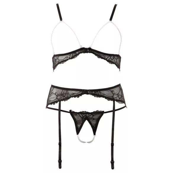 Abierta Fina - conjunto de lingerie rendada com pérolas - XL