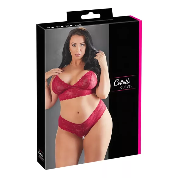 Cottelli Plus Size - conjunto lingerie plus size - renda macia - vermelho - 2XL