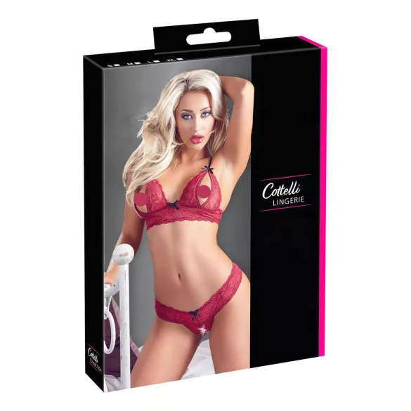 Cottelli - conjunto de lingerie rendado - sutiã e calcinha - vermelho