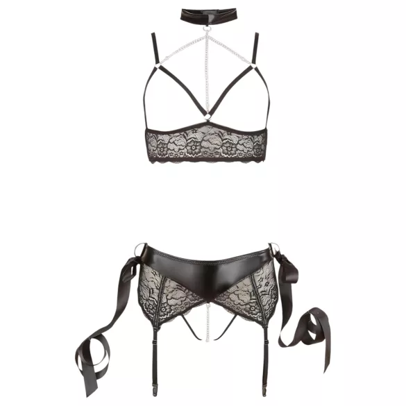 Cottelli Bondage - conjunto lingerie rendado - 5 peças - L