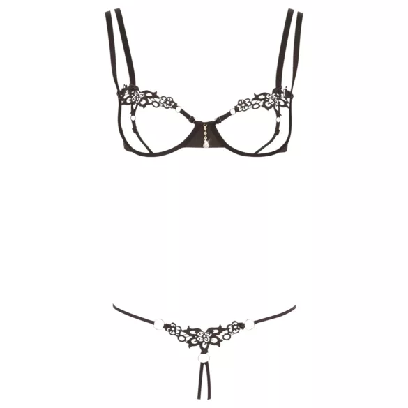 Cottelli - conjunto de lingerie bordado brilhante - preto - M