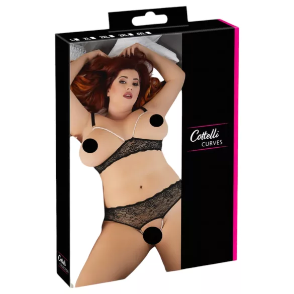 Cottelli Plus Size - conjunto de lingerie com pérolas - preto