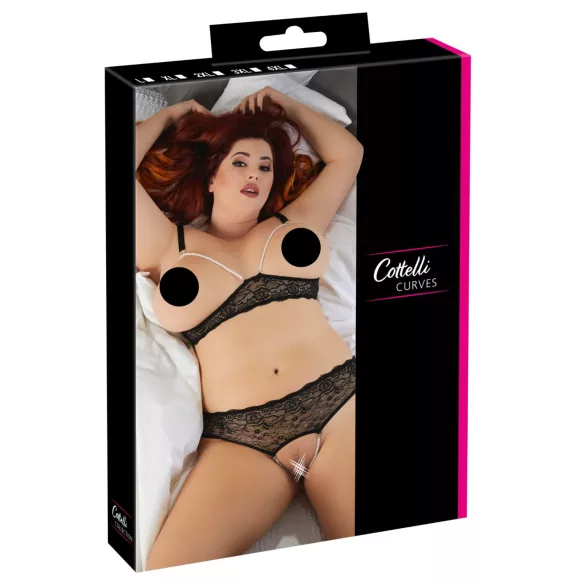 Cottelli Plus Size - conjunto de lingerie com pérolas - preto - XL