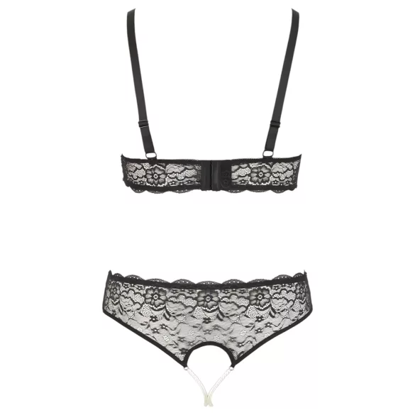 Cottelli Plus Size - conjunto de lingerie com pérolas - preto - XL