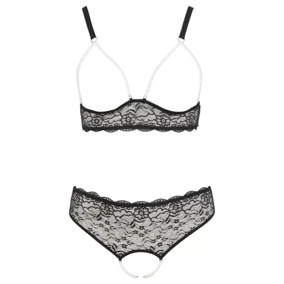 Cottelli Plus Size - conjunto de lingerie com pérolas - preto - 3XL