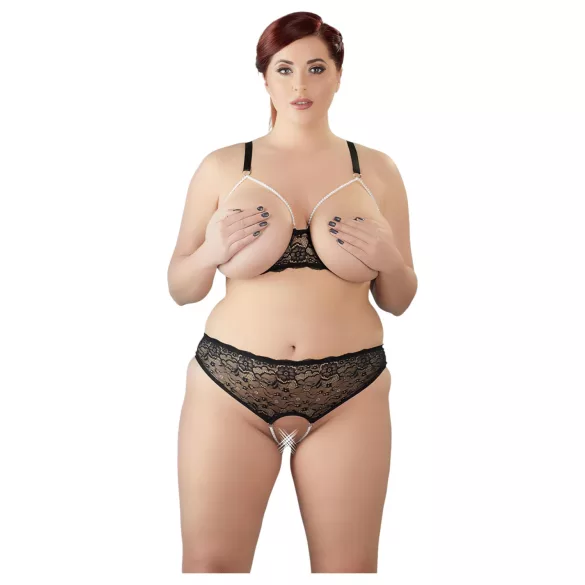 Cottelli Plus Size - conjunto de lingerie com pérolas - preto - 4XL
