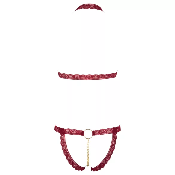 Cottelli - conjunto de sutiã aberto com argolas metálicas - vermelho