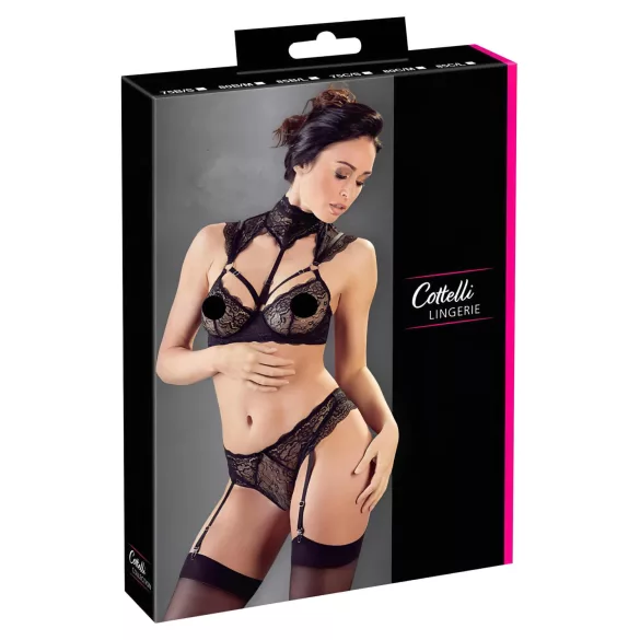 Cottelli - conjunto de sutiã rendado com gola (preto)