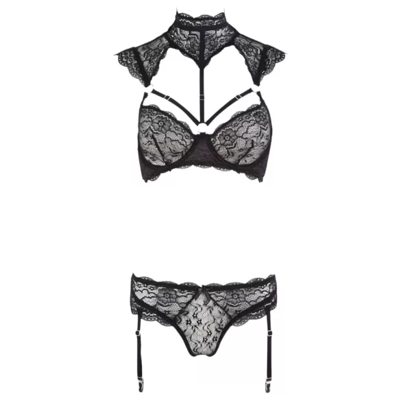 Cottelli - conjunto de sutiã rendado com gola (preto) - 85B/L