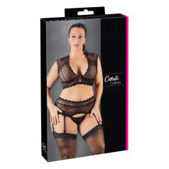   Cottelli Plus Size - conjunto lingerie plus size strass renda preto