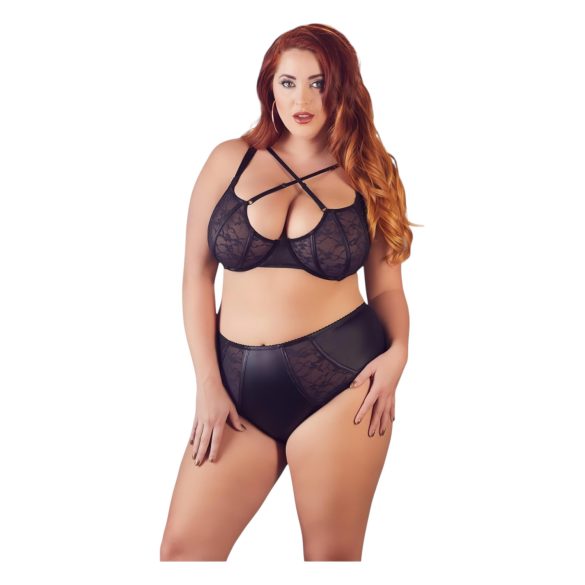 Cottelli Plus Size - sutiã e calcinha com alças cruzadas (preto) - 85E/L