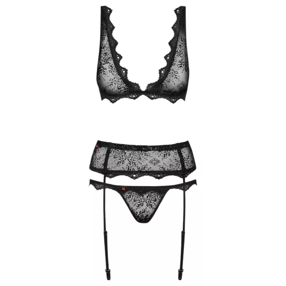 Obsessive - conjunto de lingerie bordado delicado - preto - L/XL