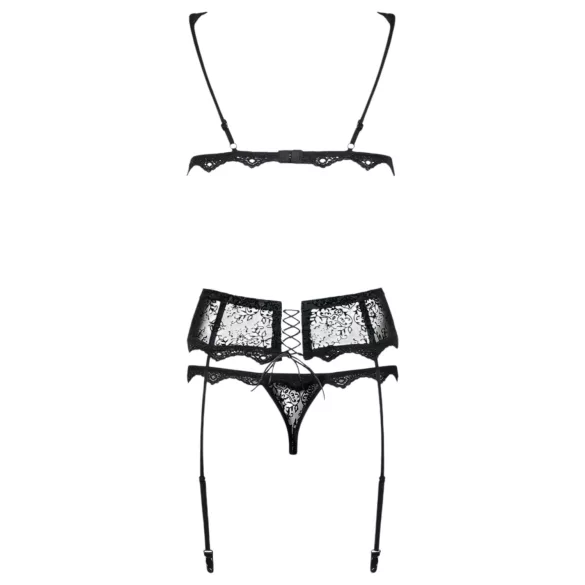 Obsessive - conjunto de lingerie bordado delicado - preto - L/XL