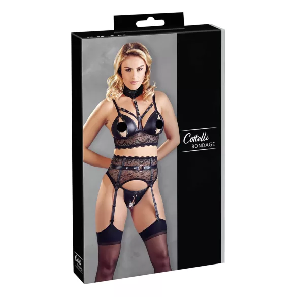 Cottelli Bondage - conjunto lingerie com algemas - renda preta
