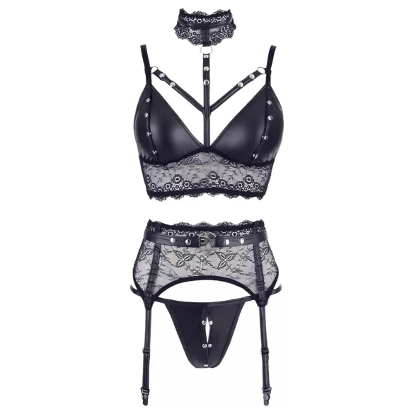 Cottelli Bondage - conjunto lingerie com algemas - renda preta