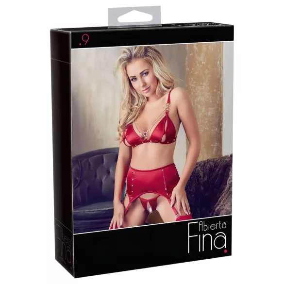 Abierta Fina - conjunto de lingerie brilhante com correntes (vermelho) - M