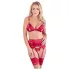 Abierta Fina - conjunto de lingerie brilhante com correntes (vermelho) - L