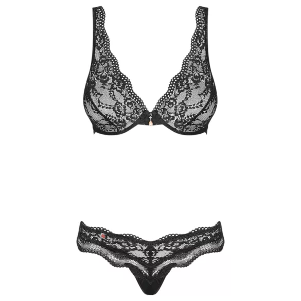 Obsessive Luvae - conjunto de lingerie com strass floral - preto - L/XL