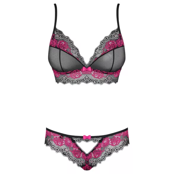 Obsessive Tulia - conjunto lingerie rendada - preto e rosa - L/XL