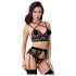 Abierta Fina - trio de lingerie rendada (preto)