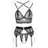 Abierta Fina - trio de lingerie rendada (preto)