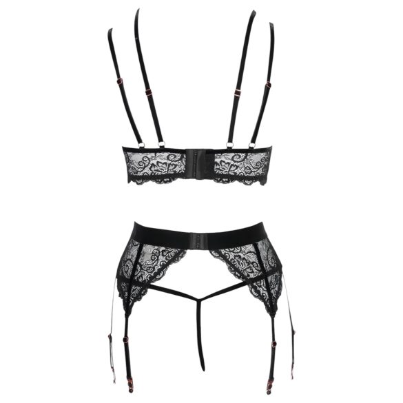 Abierta Fina - trio de lingerie rendada (preto)