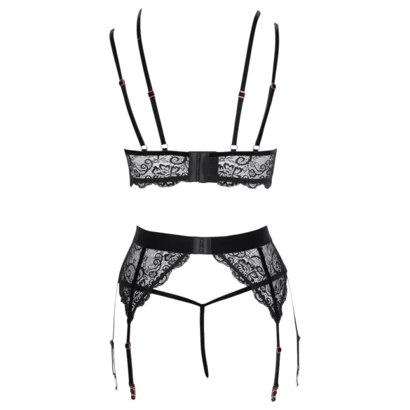 Abierta Fina - conjunto lingerie rendada - preto - L