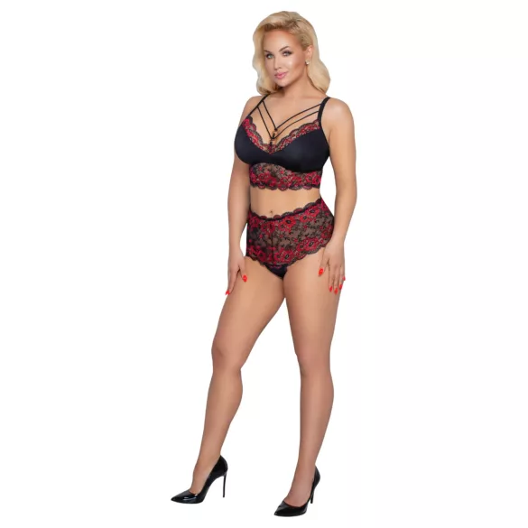 Cottelli Curvies - conjunto de lingerie rendada floral (preto)