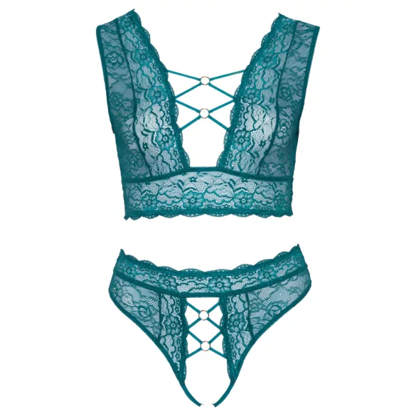 Cottelli Curves - conjunto de lingerie rendada com espartilho (azul)