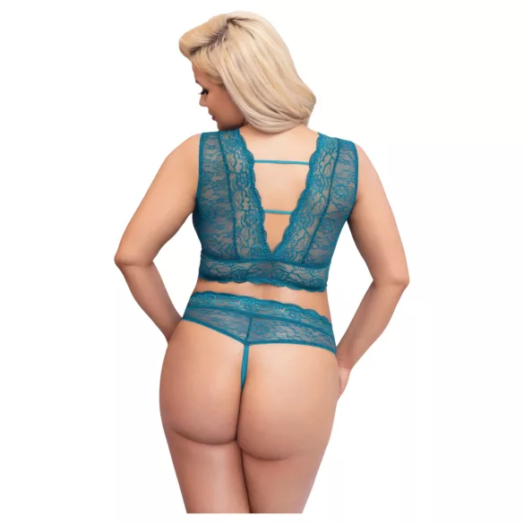 Cottelli Curves - conjunto de lingerie rendada com espartilho (azul) - 2XL