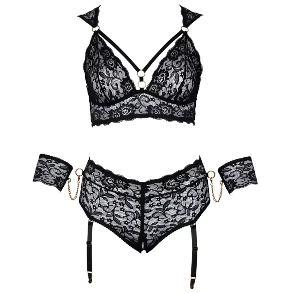 Cottelli Bondage Plus Size - conjunto de sutiã rendado (preto)