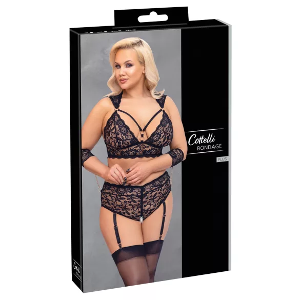 Cottelli Bondage Plus Size - conjunto de sutiã rendado (preto) - 3XL
