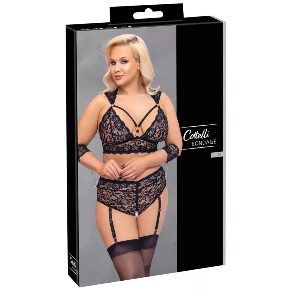 Cottelli Bondage Plus Size - conjunto de sutiã rendado (preto) - 3XL
