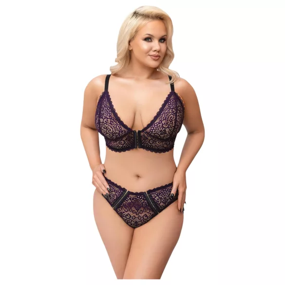 Cottelli Plus Size - conjunto de sutiã transparente c/ padrão (roxo)