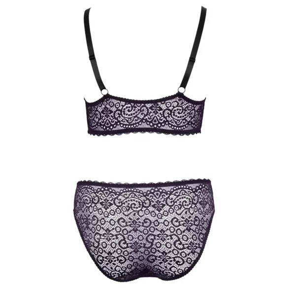 Cottelli Plus Size - conjunto de sutiã transparente c/ padrão (roxo)