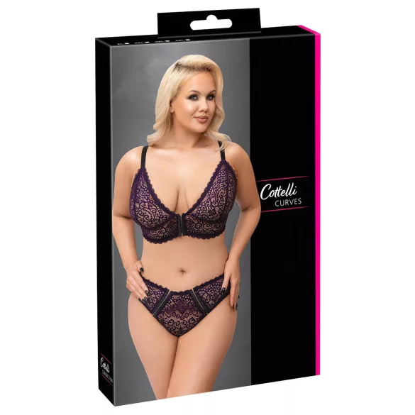 Cottelli Plus Size - conjunto de sutiã transparente c/ padrão (roxo) - 2XL