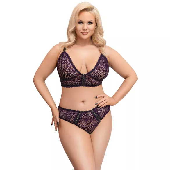 Cottelli Plus Size - conjunto de sutiã transparente c/ padrão (roxo) - 2XL