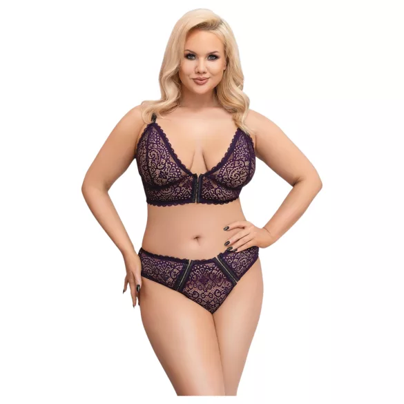 Cottelli Plus Size - conjunto de sutiã transparente c/ padrão (roxo) - 2XL