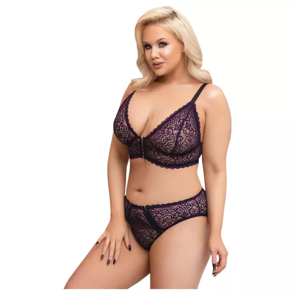 Cottelli Plus Size - conjunto de sutiã transparente c/ padrão (roxo) - 2XL