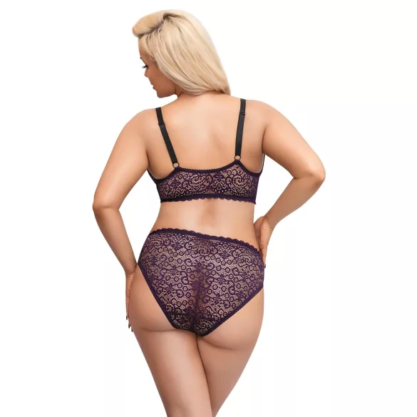 Cottelli Plus Size - conjunto de sutiã transparente c/ padrão (roxo) - 2XL