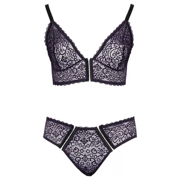 Cottelli Plus Size - conjunto de sutiã transparente c/ padrão (roxo) - 2XL
