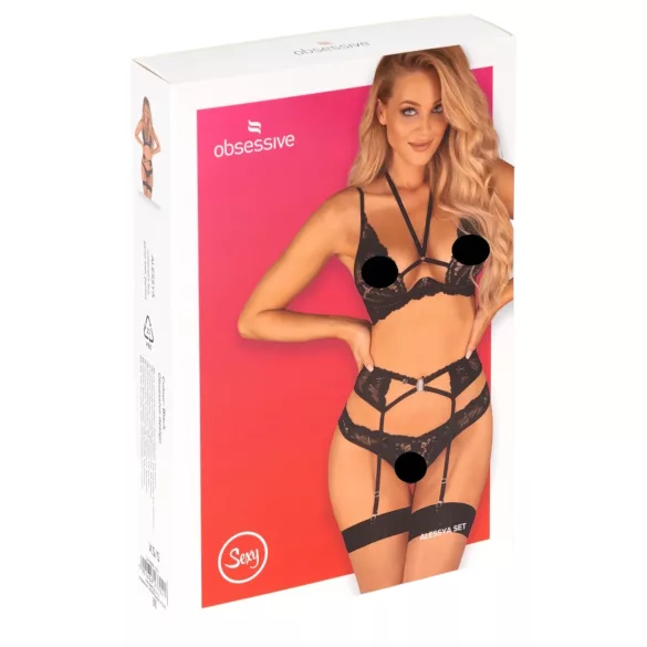 Obsessive Alessya - conjunto de lingerie rendada (preto)