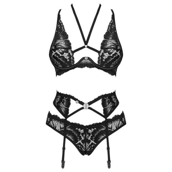 Obsessive Alessya - conjunto de lingerie rendada (preto)