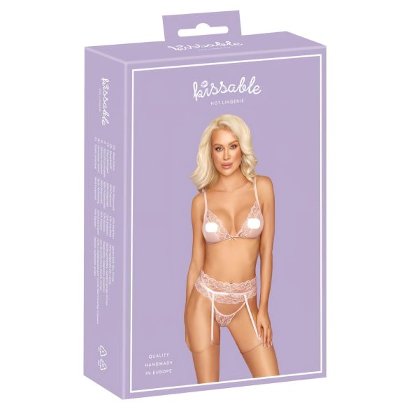 Kissable - conjunto de lingerie de renda - rosa