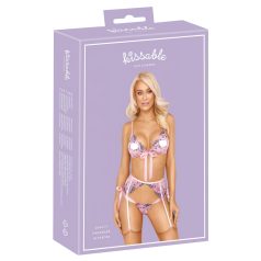Kissable - conjunto lingerie bordado floral renda rosa