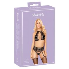   Kissable - Conjunto de sutiã de renda com colar preto - L/XL