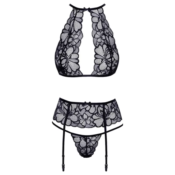 Kissable - Conjunto de sutiã de renda com colar preto - L/XL