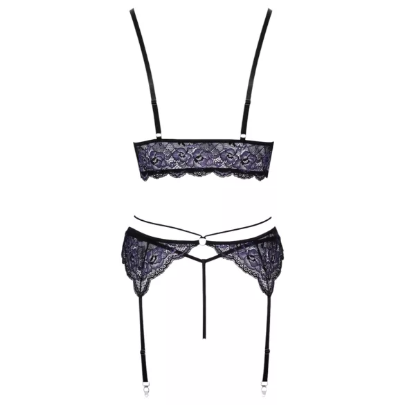Cottelli - Conjunto de lingerie rendado 3 peças (preto-violeta) - L