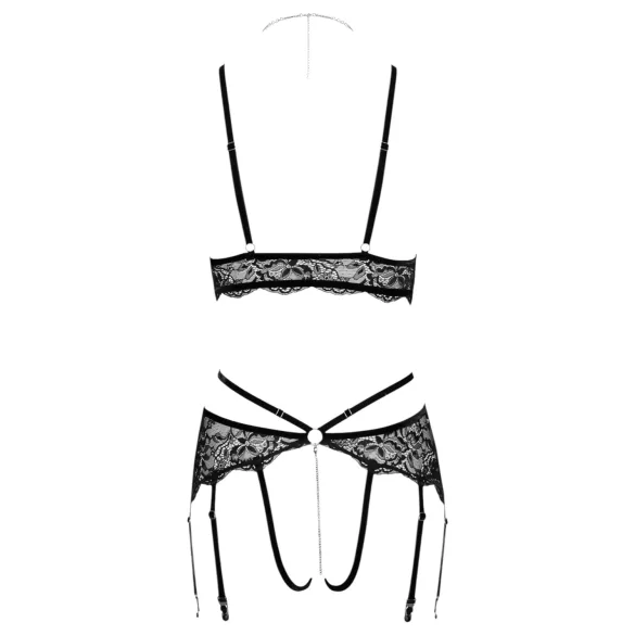 Conjunto de Sutiã Aberto em Renda Fina (Preto)